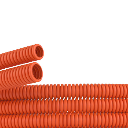 Труба ПНД гибкая гофр. д.25мм, лёгкая без протяжки, 50м, безгалогеновая, цвет оранжевый