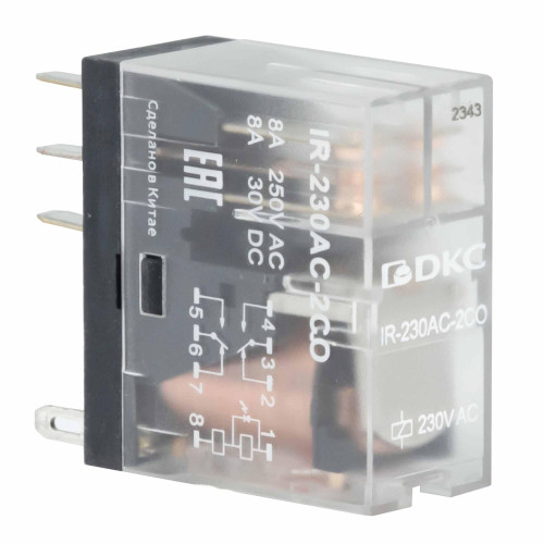 Реле миниатюрное промышленное, 2CO, ком. ток 8А, AgSnO2, напряжение 230V AC, опция: светодиод