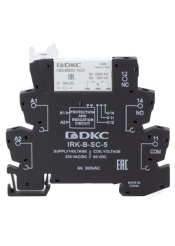 Реле интерфейсное, 1CO, ком. ток 6А, AgSnO2, напряжение 230V AC/DC, винтовые клеммы.