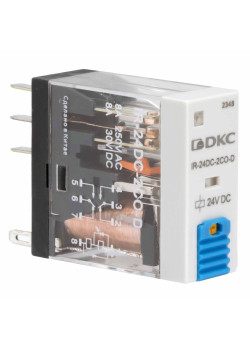 Реле миниатюрное промышленное, 2CO, ком. ток 8А, AgSnO2, напряжение 12V DC, опция: тест-кнопка+светодиод+защитный диод