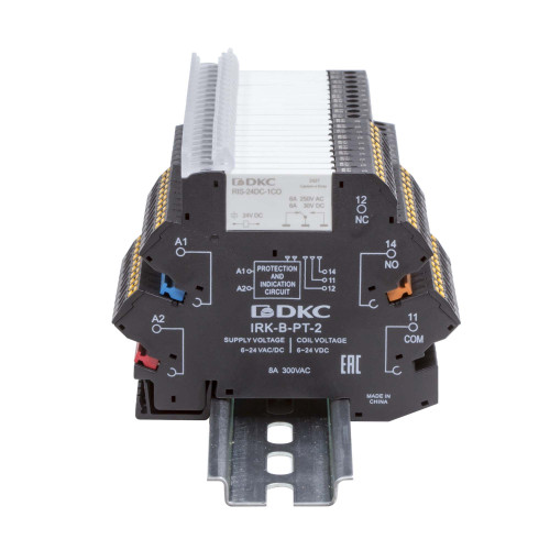 Реле интерфейсное, 1CO, ком. ток 6А, AgSnO₂, напряжение 230V AC/DC, RC-цепь, push-in клеммы.