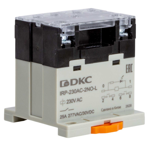 Реле силовое промышленное, 2NO, ком. ток 25А, AgSnO2, напряжение 230V AC, опция: светодиод