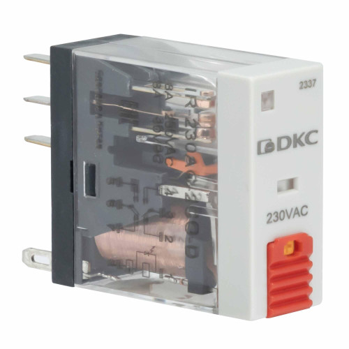 Реле миниатюрное промышленное, 2CO, ком. ток 8А, AgSnO2, напряжение 12V AC, опция: тест-кнопка+светодиод