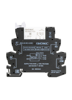Реле интерфейсное, 1CO, ком. ток 6А, AgSnO₂, напряжение 230V AC/DC, RC-цепь, винтовые клеммы.