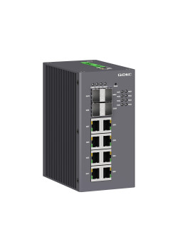Промышленный управляемый коммутатор, с поддержкой PoE, 4×100Base-X,1000Base-X, 10/100/1000Base-T(X) SFP слота: 8×10/100/1000Base-T(X) RJ45PoE портов, 48В DC (18-57В DC), с резервированием