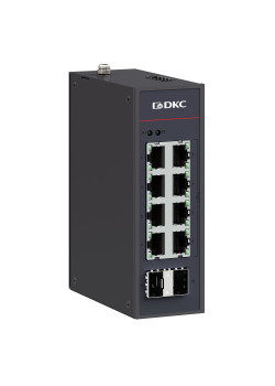 Промышленный неуправляемый коммутатор с POE/POE+, 2×10/100/1000Base SFPслота, 8×10/100/1000Base-T(X) портов RJ45 (8×POE), 48-57 DC,резервированием
