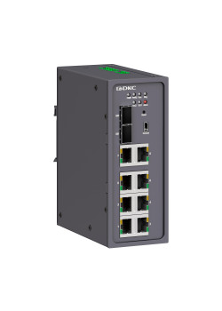 Промышленный управляемый коммутатор, 2×100Base-X, 1000Base-X,10/100/1000Base-T(X) SFP слота: 8×10/100Base-T(X) портов RJ45,консольный порт Mini USB, 24-48В DC (18-72В DC), с резервированием