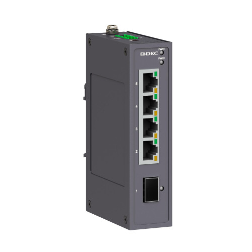 Промышленный неуправляемый коммутатор, 1×100Base-X, SFP слот: 4×10/100Base-T(X) портов RJ45, 12-48В DC/18-30В AC, с резервированием