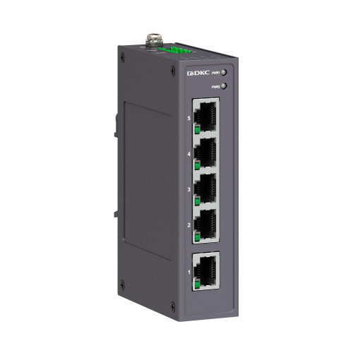 Промышленный неуправляемый коммутатор, 5×10/100Base-T(X) портов RJ45,12-48В DC/18-30В AC, с резервированием