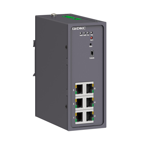 Промышленный управляемый коммутатор, 6×10/100Base-T(X) портов RJ45,консольный порт Mini USB, 24-48В DC (18-72В DC), с резервированием