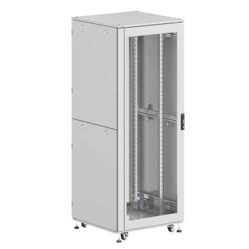 Шкаф напольный разобранный 19'' IT-CQE-N 42U 800x800мм, крыша с вырубкой, дверь перф. и двойная перф., двойные боковые панели, серый RAL7035