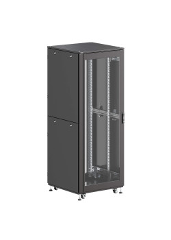 Шкаф напольный разобранный 19'' IT-CQE-N 42U 800x800мм, крыша с вырубкой, дверь стекло и двойная сплошная металл, двойные боковые панели, черный RAL9005