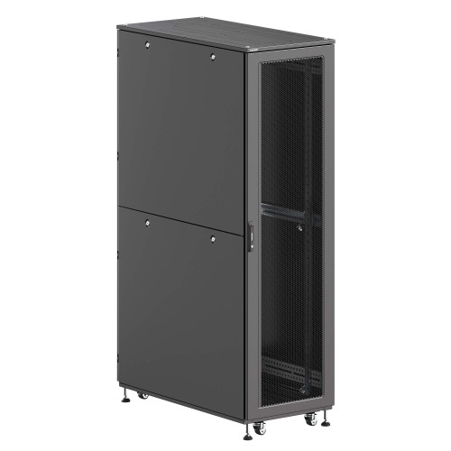 Шкаф напольный разобранный 19'' IT-CQE-N 42U 800x1200мм, крыша с вырубкой, дверь перф. и двойная перф., двойные боковые панели, черный RAL9005