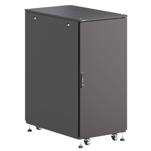 Шкаф напольный разобранный 19'' IT-CQE-N 24U 600x600мм, крыша с вырубкой, сплошная металл и сплошная металл, одинарные боковые панели, черный RAL9005