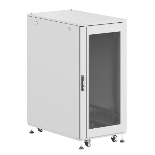 Шкаф напольный разобранный 19'' IT-CQE-N 24U 600x800мм, крыша с вырубкой, дверь стекло и сплошная металл, одинарные боковые панели, серый RAL7035