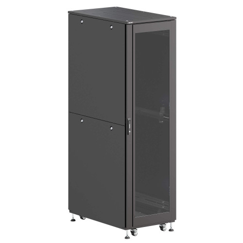 Шкаф напольный разобранный 19'' IT-CQE-N 47U 800x1000мм, крыша с вырубкой, дверь стекло и двойная сплошная металл, двойные боковые панели, черный RAL9005