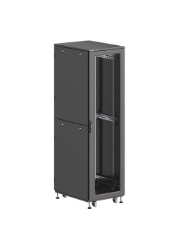 Шкаф напольный разобранный 19'' IT-CQE-N 42U 600x600мм, крыша с вырубкой, дверь перф. и перф., двойные боковые панели, черный RAL9005