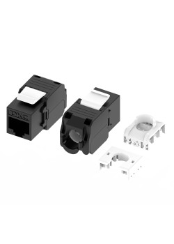 Модуль Кейстоун (Keystone) RJ45 CAT6A неэкранированный, 180 градусов, безынструментальный монтаж (Toolless), чёрный (применим с инструментом RT)