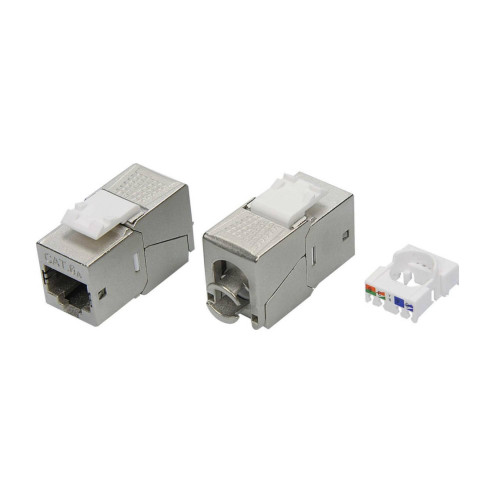 Модуль Кейстоун (Keystone) RJ45 CAT 6A экранированный (STP), 180 градусов, Toolless, серебристый