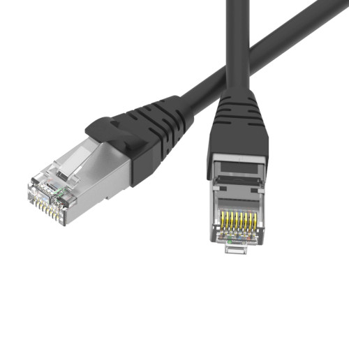 Патч-корд экранированный SLIM CAT6 S/FTP 4х2, 28 AWG, LSZH, чёрный, 1м
