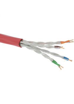 Кабель витая пара, неэкранированный U/UTP, категория 5e, 4 пары (24AWG), однопроволочный (solid), нг(А)-FRHF, внутренний, -25°C - +70°C,красный