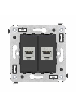 Компьютерная розетка RJ-45 без шторки в стену, кат.6 двойная экранированная, Avanti, черный матовый