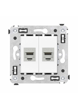 Компьютерная розетка RJ-45 без шторки в стену, кат.6 двойная экранированная, Avanti, белое облако