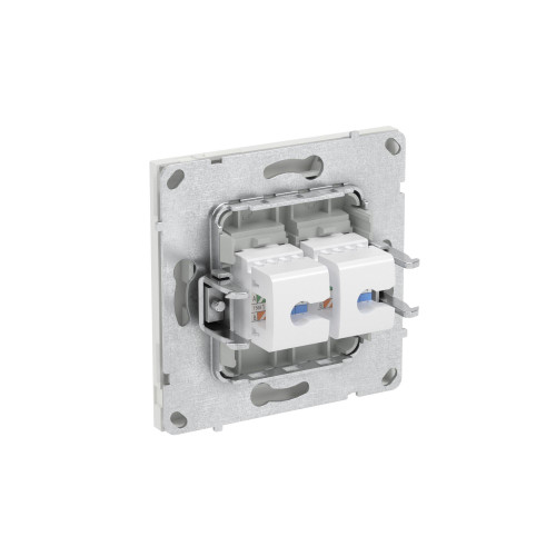 Компьютерная розетка RJ-45 без шторки, кат.6А двойная, KANT, белый песок