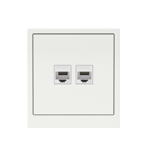 Компьютерная розетка RJ-45 без шторки, кат.6А двойная, KANT, белая магнолия