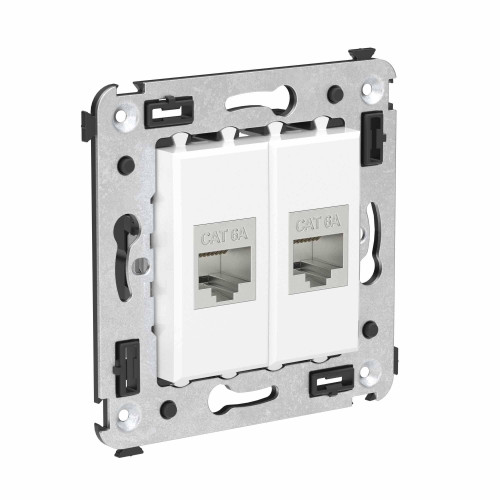 Компьютерная розетка RJ-45 без шторки в стену, кат.6A двойная  экранированная, Avanti, белое облако