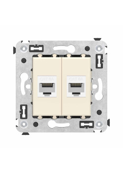 Компьютерная розетка RJ-45 без шторки в стену, кат.6А двойная, Avanti, ванильная дымка