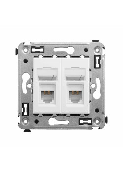 Телефонная розетка RJ-12 в стену двойная, Avanti, белое облако