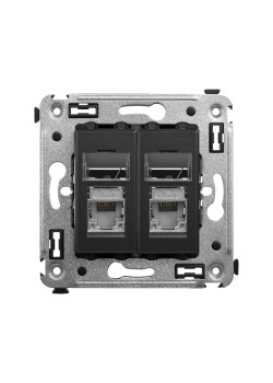 Компьютерная розетка RJ-45 в стену, кат.5e двойная экранированная, Avanti, черный матовый