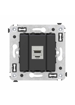 Компьютерная розетка RJ-45 без шторки в стену, кат.6A одинарная  экранированная, Avanti, черный матовый