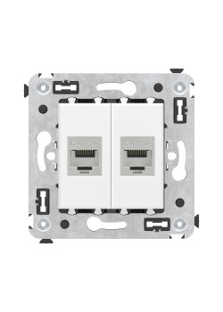Компьютерная розетка RJ-45 без шторки в стену, кат.5e двойная экранированная, Avanti, белое облако