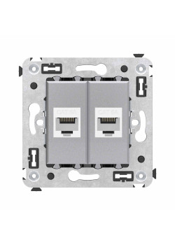 Компьютерная розетка RJ-45 без шторки в стену, кат.6А двойная, Avanti, закаленная сталь