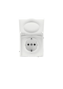 Розетка силовая, 2P+E, с з/ш, с крышкой, IP44, KANT, белая магнолия