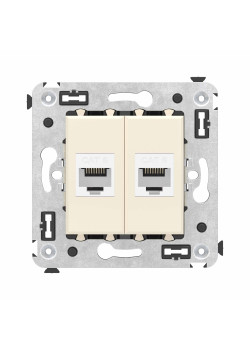Компьютерная розетка RJ-45 без шторки в стену, кат.6 двойная, Avanti, ванильная дымка