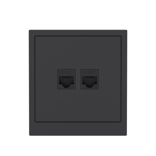 Компьютерная розетка RJ-45 без шторки, кат.5е двойная, KANT, черный уголь