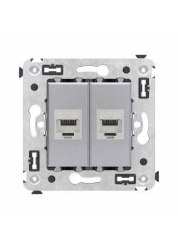 Компьютерная розетка RJ-45 без шторки в стену, кат.6А двойная экранированная, Avanti, закаленная сталь