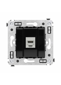 Компьютерная розетка RJ-45 без шторки в стену, кат.6 одинарная экранированная, Avanti, черный квадрат