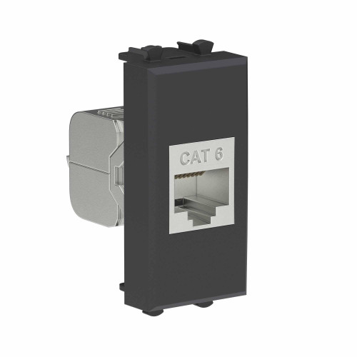 Компьютерная розетка RJ-45 без шторки модульная, кат.6 экранированная, Avanti, черный матовый, 1 модуль