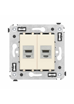 Компьютерная розетка RJ-45 без шторки в стену, кат.6А двойная экранированная, Avanti, ванильная дымка