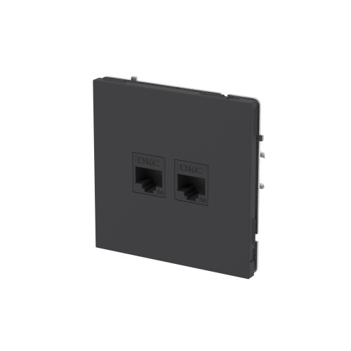 Компьютерная розетка RJ-45 без шторки, кат.5е двойная, KANT, черный уголь