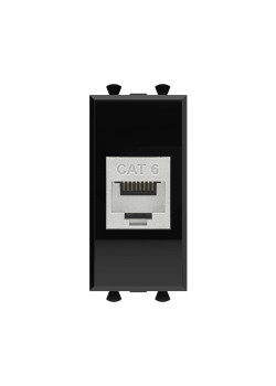 Компьютерная розетка RJ-45 без шторки модульная, кат.6 экранированная, Avanti, черный квадрат, 1 модуль