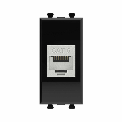 Компьютерная розетка RJ-45 без шторки модульная, кат.6 экранированная, Avanti, черный квадрат, 1 модуль