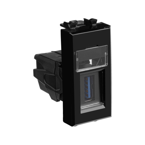 USB 3.0 розетка модульная, тип А-А, Avanti, черный квадрат, 1 модуль