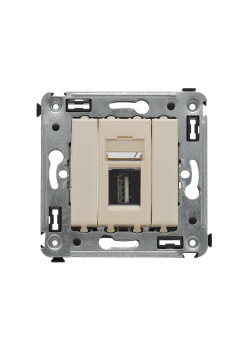 USB 2.0 розетка одинарная в стену, тип А-А, Avanti, ванильная дымка