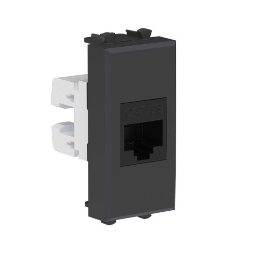 Компьютерная розетка RJ-45 без шторки модульная, кат.5е, Avanti, черный матовый, 1 модуль