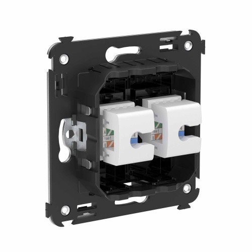 Компьютерная розетка RJ-45 без шторки в стену, кат.6А двойная, Avanti, черный квадрат